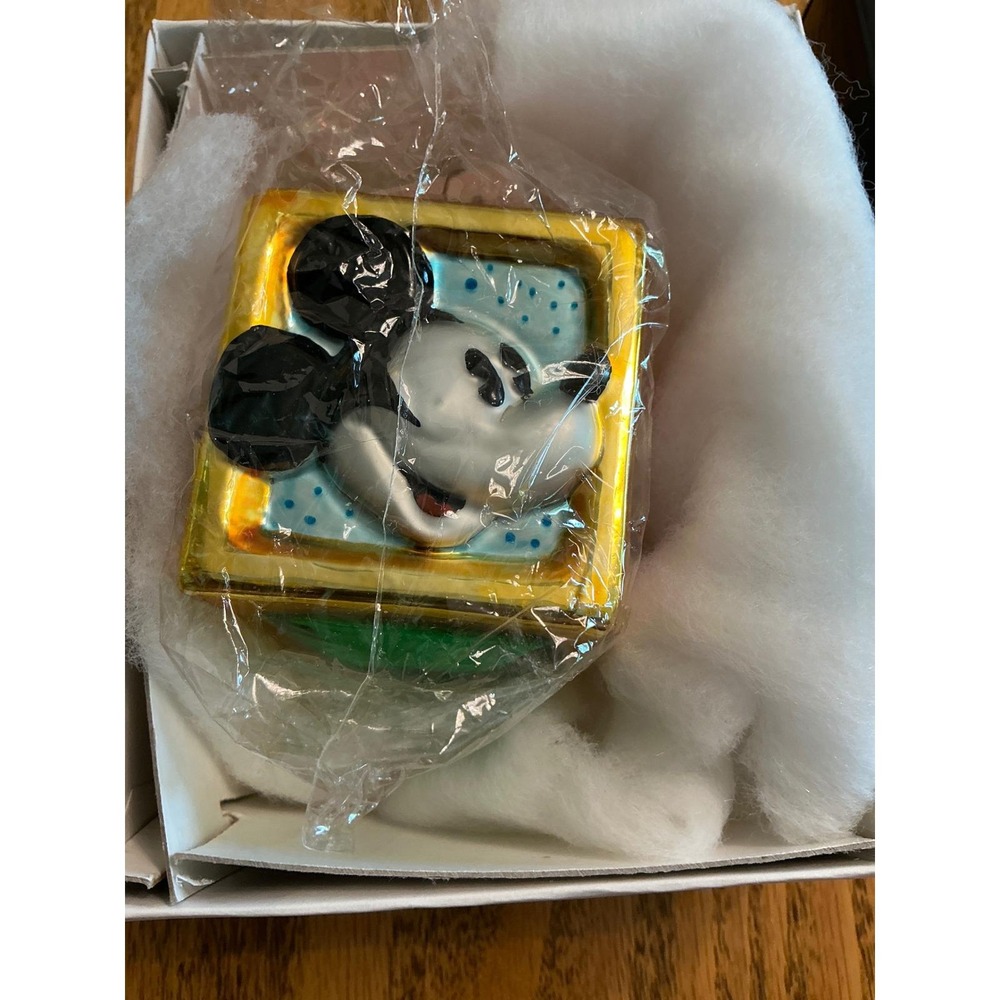 Christopher Radko Disney Mickey & Minnie Toy Block Glass Christmas Ornament
